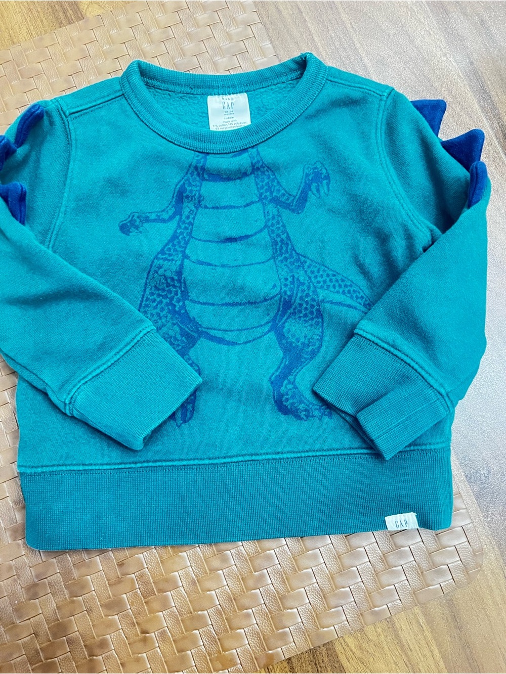 GAP Teal Green Kids Dinosaur Sweatshirt with Spike Detail